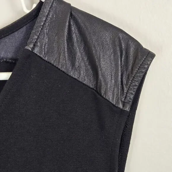 Chico’s Ponte Knit Edgy Little Sheath Black Dress Faux Leather Sasha Sx2.5 LARGE - Picture 4 of 10
